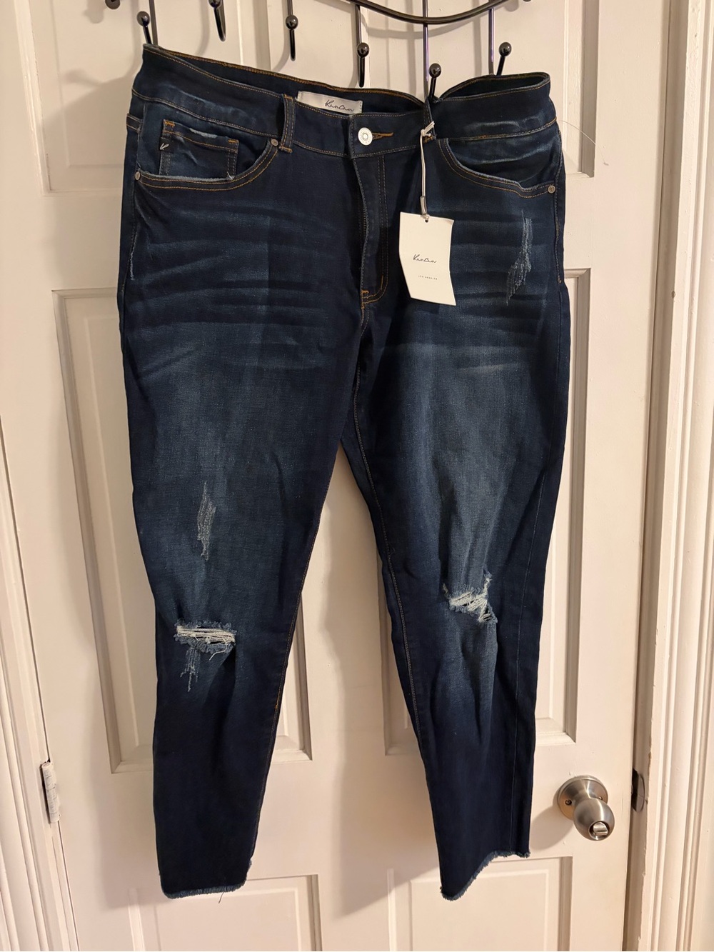 KanCan Dark Blue Straight Leg Distressed Jeans
